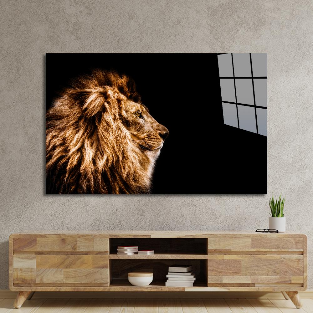 Lion's Head glass wall art 